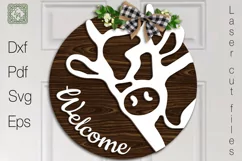 Cow welcome Round Sign. Cow head Door Hanger. SVG Laser cut Product Image 1