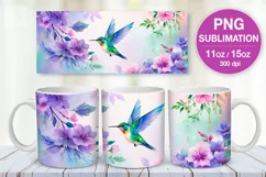 Hummingbird PNG sublimation. 11 & 15 oz mug wrap Product Image 1