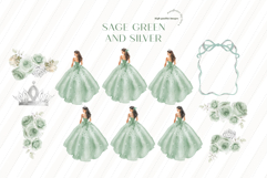 Sage Green &amp; Silver Dresses Clipart, Sage Green Quinceañera Product Image 3