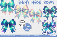 Shiny neon bows. Sublimation design PNG Product Image 2