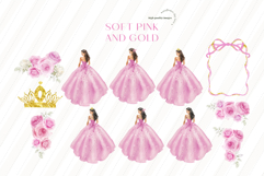 Soft Pink Gold Bow Princess Clipart, Soft Pink Quinceañera Product Image 3