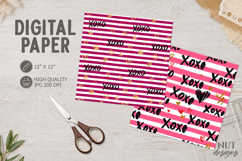 XOXO Pink Striped Digital Paper Valentine background Product Image 1