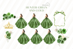 Hunter Green and Gold Princess Clipart, Green Quinceañera Product Image 3