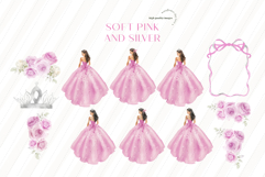 Soft Pink Silver Quinceañera Clipart, Soft Pink Princess Product Image 3