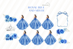 Royal Blue &amp; Silver Princess Clipart, Bow Blue Quinceañera Product Image 3