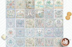 Pastel Ocean retro folk tile pattern square coasters BUNDLE Product Image 3