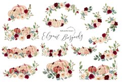 Elegant Burgundy Pumpkin Clipart, Autumn Floral Leaves Product Image 4