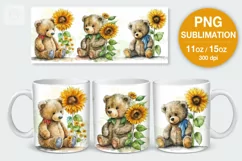 Watercolor Teddy Bear mug PNG sublimation. 11&15 oz mug Product Image 1