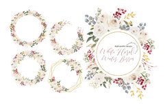 White Floral &amp; Winter Berries Clipart, Greenery Floral Frame Product Image 4