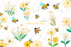 Daisy &amp; Bee Greenery Floral Clipart, Bumble Bee &amp; Daisy Product Image 3