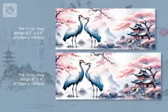 Sakura and Cranes PNG sublimation. 11 & 15 oz mug wrap Product Image 2