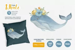 Cute Whale watercolor clipart. Sea animal character design. Product Image 1