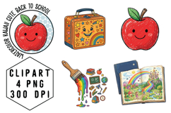 Watercolor Cute Back to School Png Clipart Product Image 1