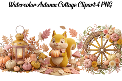 Watercolor Autumn Cottage Png Clipart Product Image 1