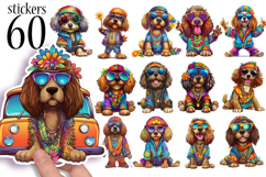 Funny Dog Stickers Printable Sheets - Hippie 60s Aesthetic Product Image 1