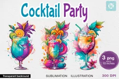 Cocktail Party Watercolor clipart, print design 3 PNG Product Image 1