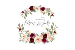 Elegant Burgundy Pumpkin Clipart, Autumn Floral Leaves Product Image 2