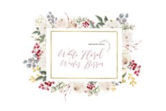 White Floral &amp; Winter Berries Clipart, Greenery Floral Frame Product Image 3