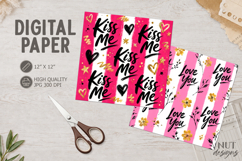 Kiss Me Pink Striped Digital Paper Valentine background Product Image 1