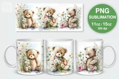 Watercolor Teddy Bear mug PNG sublimation. 11&15 oz mug Product Image 1