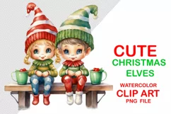 PNG Cute Christmas Elves with grog. Watercolor sublimation Product Image 1