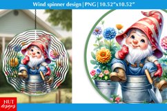 Flowers Gnome Wind spinner design, Spring gnome round design Product Image 1