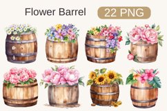 Watercolor Flower Barrel, Flower Barrel Clipart PNG Bundle Product Image 1