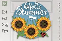 Hello Summer Round Sign. Sunflowers Door Hanger. SVG Product Image 1