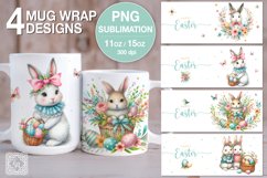Easter Bunny PNG sublimation. 11 &amp; 15 oz mug wrap Product Image 1