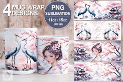 4 Sakura and Cranes PNG sublimation. 11 &amp; 15 oz mug wrap Product Image 1