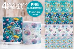 4 Dandelions PNG sublimation. 11 &amp; 15 oz mug wrap Product Image 1