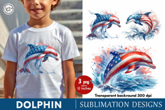4th of July Dolphin sublimation print design PNG Product Image 1