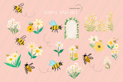 Daisy &amp; Bee Greenery Floral Clipart, Bumble Bee &amp; Daisy Product Image 4