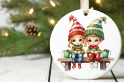 PNG Cute Christmas Elves with grog. Watercolor sublimation Product Image 2