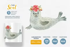 Cute Seal watercolor illustration. Sea animal character. Product Image 1
