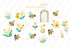 Daisy &amp; Bee Greenery Floral Clipart, Bumble Bee &amp; Daisy Product Image 5