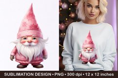 Pink Christmas gnome, Watercolor gnome sublimation Product Image 1