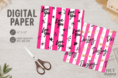 Love you Pink Striped Digital Paper Valentine background Product Image 1