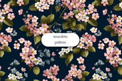 Pink Blossom Seamless Floral Pattern on Dark Blue Product Image 1