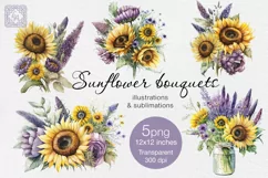 Watercolor Sunflowers bouquets 5 PNG sublimation Product Image 1