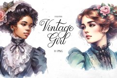 Watercolor Vintage Girl Bundle | PNG cliparts Product Image 1