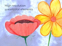 Colorful watercolor flowers clipart with gold leaves Product Image 6