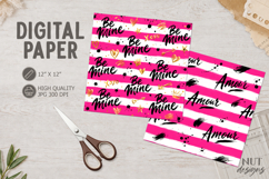 Love Pink Striped Digital Paper Be Mine Valentine background Product Image 1
