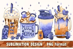 Muscle Mommy Latte Sublimation Design PNG Coffee, Gym Shirt Product Image 1