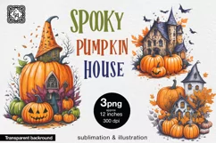 Watercolor Spooky Pumpkin House 3 PNG sublimation Product Image 1