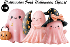 Watercolor Pink Halloween Png Clipart Product Image 1
