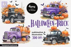 Watercolor Halloween Truck PNG sublimation Product Image 1