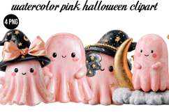 Watercolor Pink Halloween Png Clipart Product Image 1