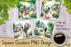 Watercolor Couple Square Coaster Designs Product Image 1