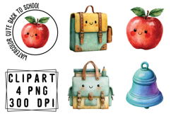 Watercolor Cute Back to School Png Clipart Product Image 1